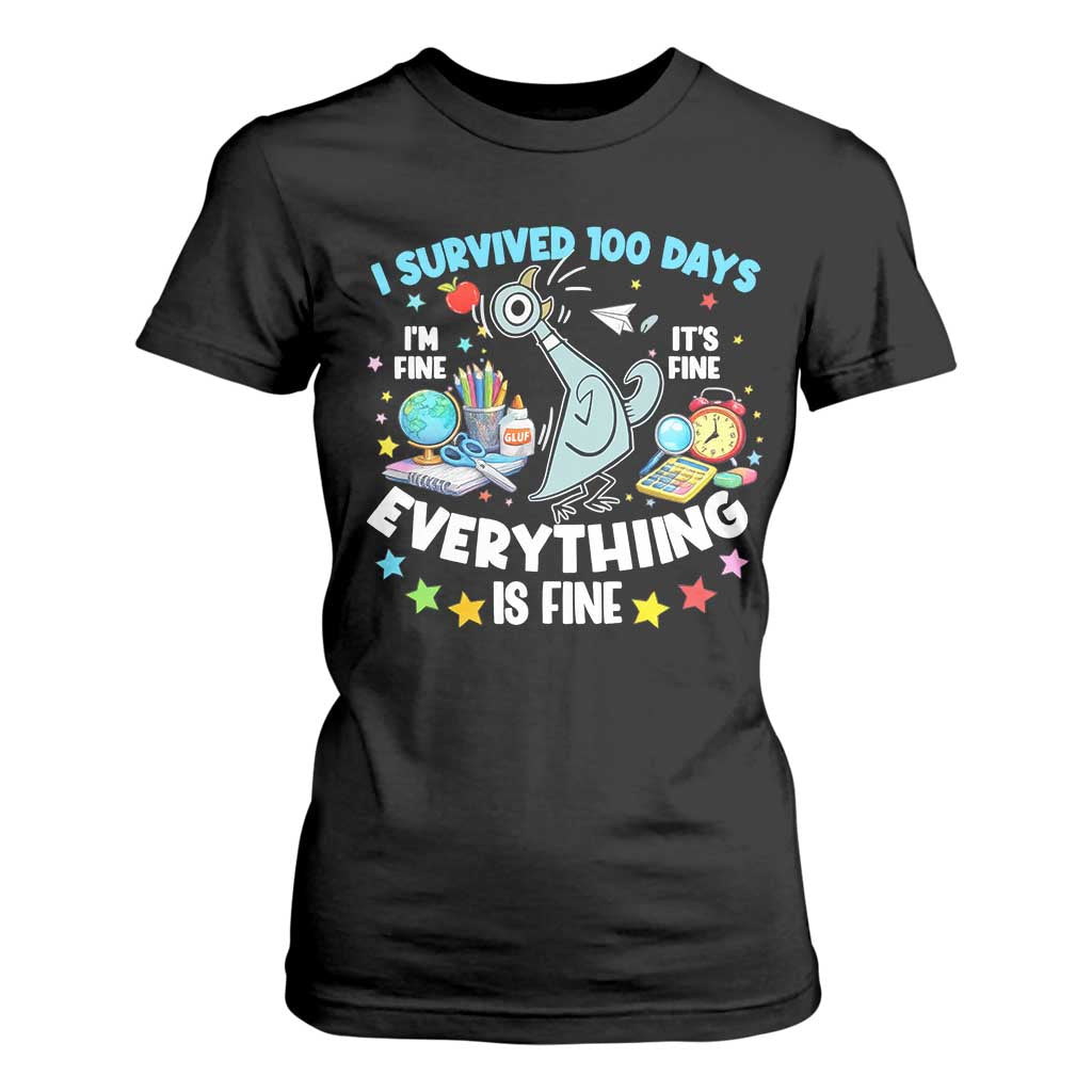 I Survived 100 Days Of School T Shirt For Women Funny Pigeon 100th Day Teacher TS10 Black Print Your Wear
