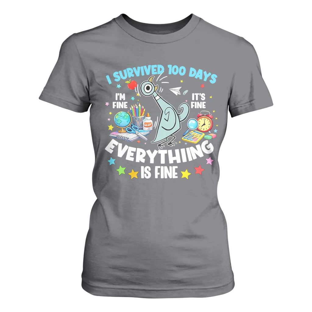 I Survived 100 Days Of School T Shirt For Women Funny Pigeon 100th Day Teacher TS10 Charcoal Print Your Wear