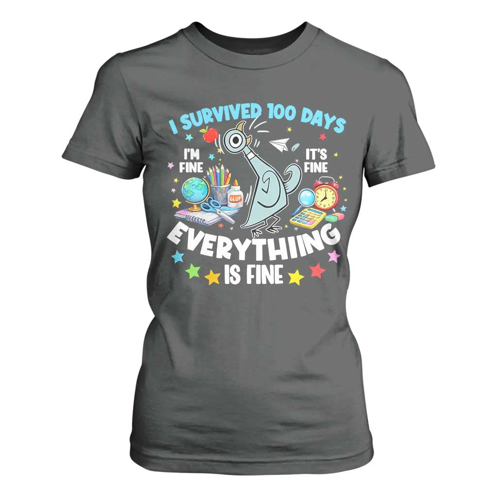 I Survived 100 Days Of School T Shirt For Women Funny Pigeon 100th Day Teacher TS10 Dark Heather Print Your Wear