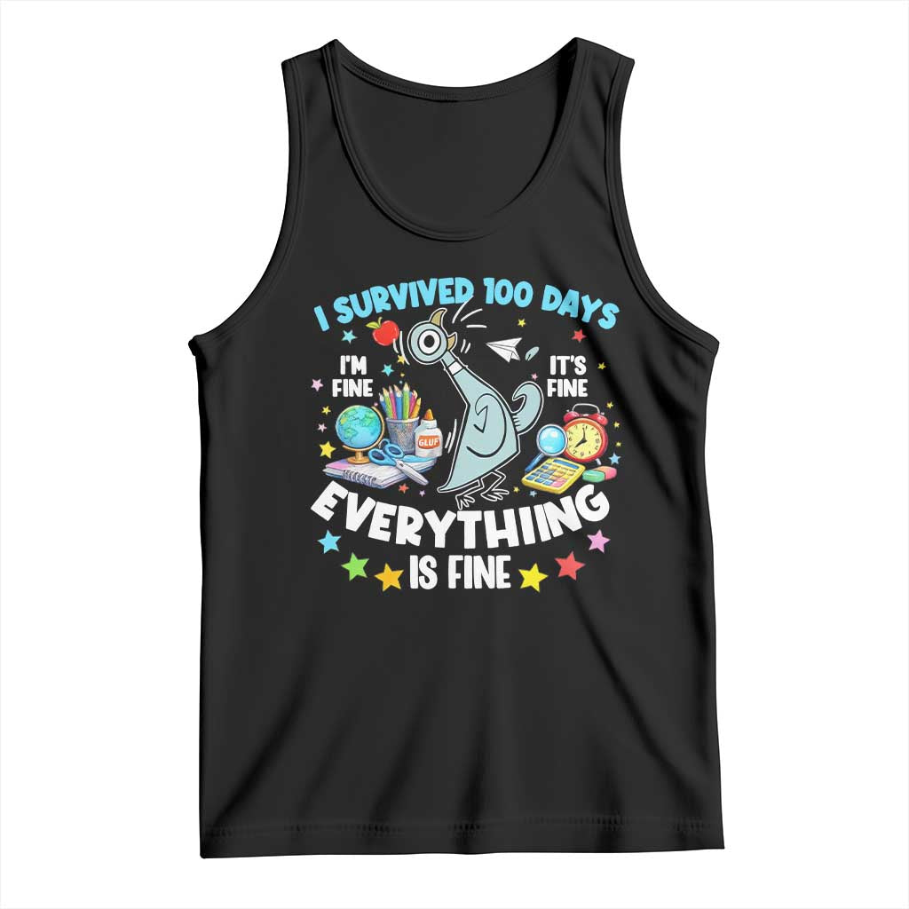 I Survived 100 Days Of School Tank Top Funny Pigeon 100th Day Teacher TS10 Black Print Your Wear
