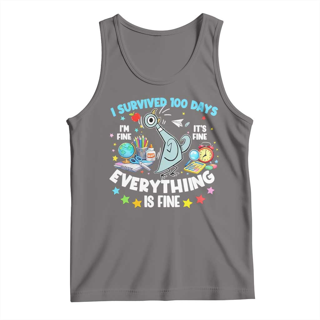 I Survived 100 Days Of School Tank Top Funny Pigeon 100th Day Teacher TS10 Deep Heather Print Your Wear