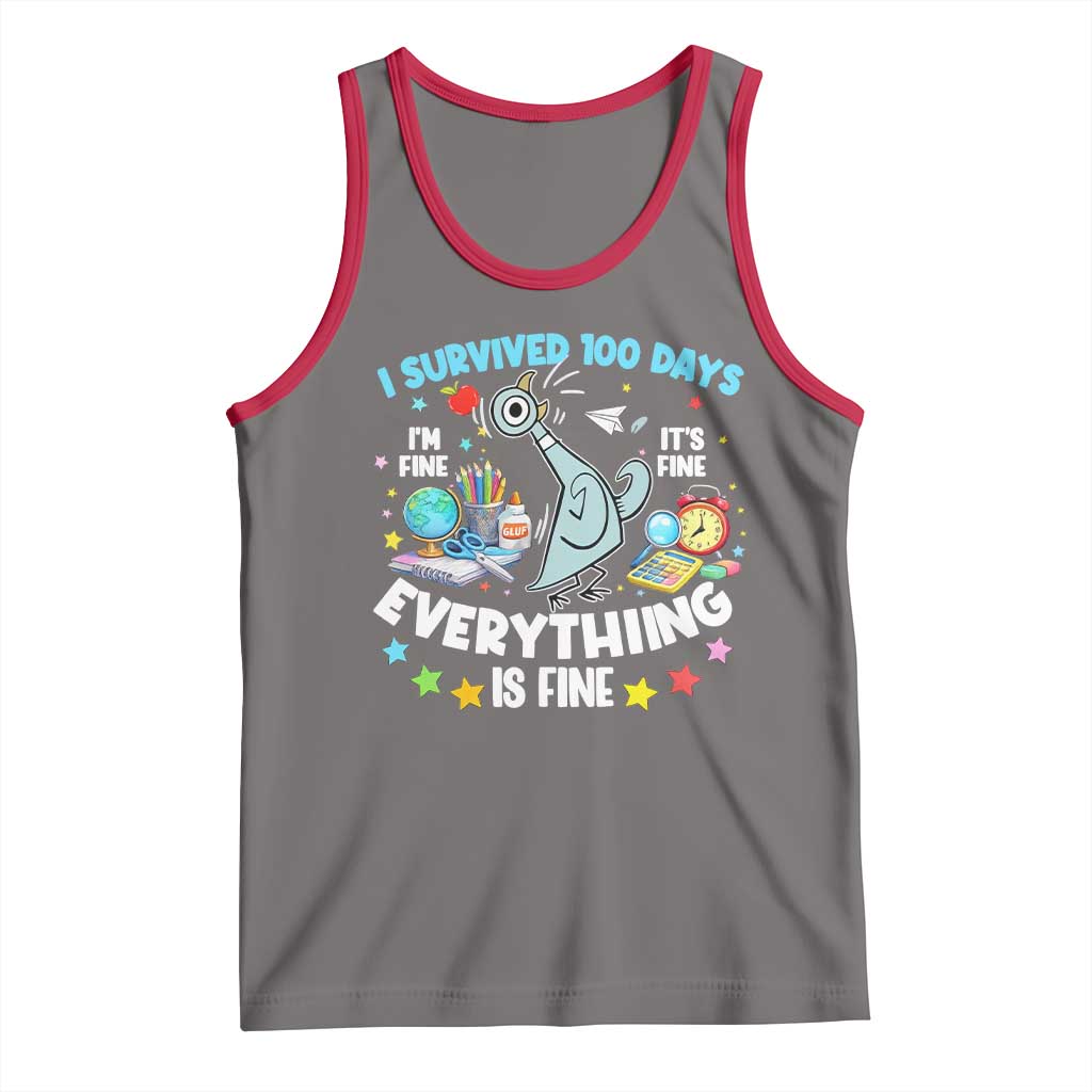 I Survived 100 Days Of School Tank Top Funny Pigeon 100th Day Teacher TS10 Deep Heather Red Print Your Wear