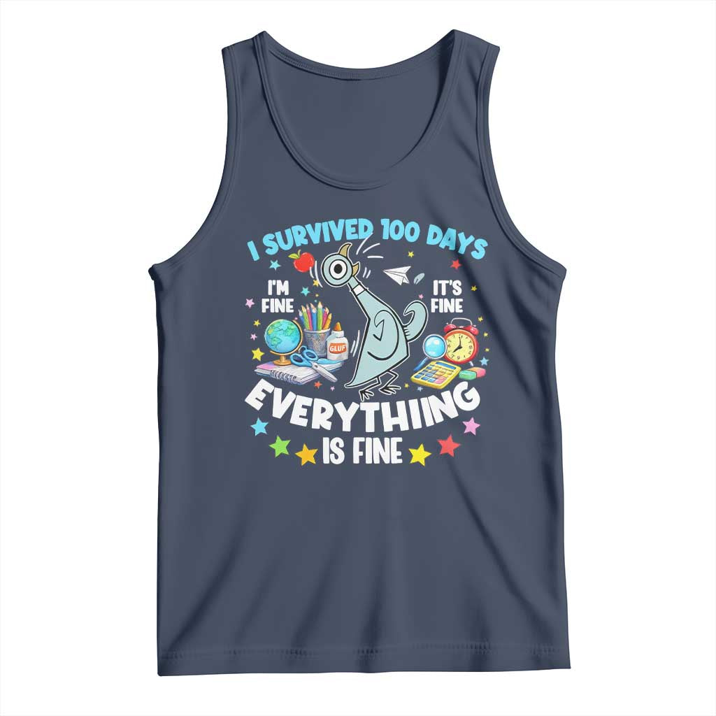 I Survived 100 Days Of School Tank Top Funny Pigeon 100th Day Teacher TS10 Navy Print Your Wear