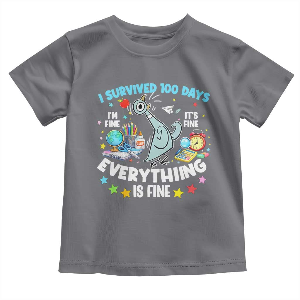 I Survived 100 Days Of School Toddler T Shirt Funny Pigeon 100th Day Teacher TS10 Charcoal Print Your Wear
