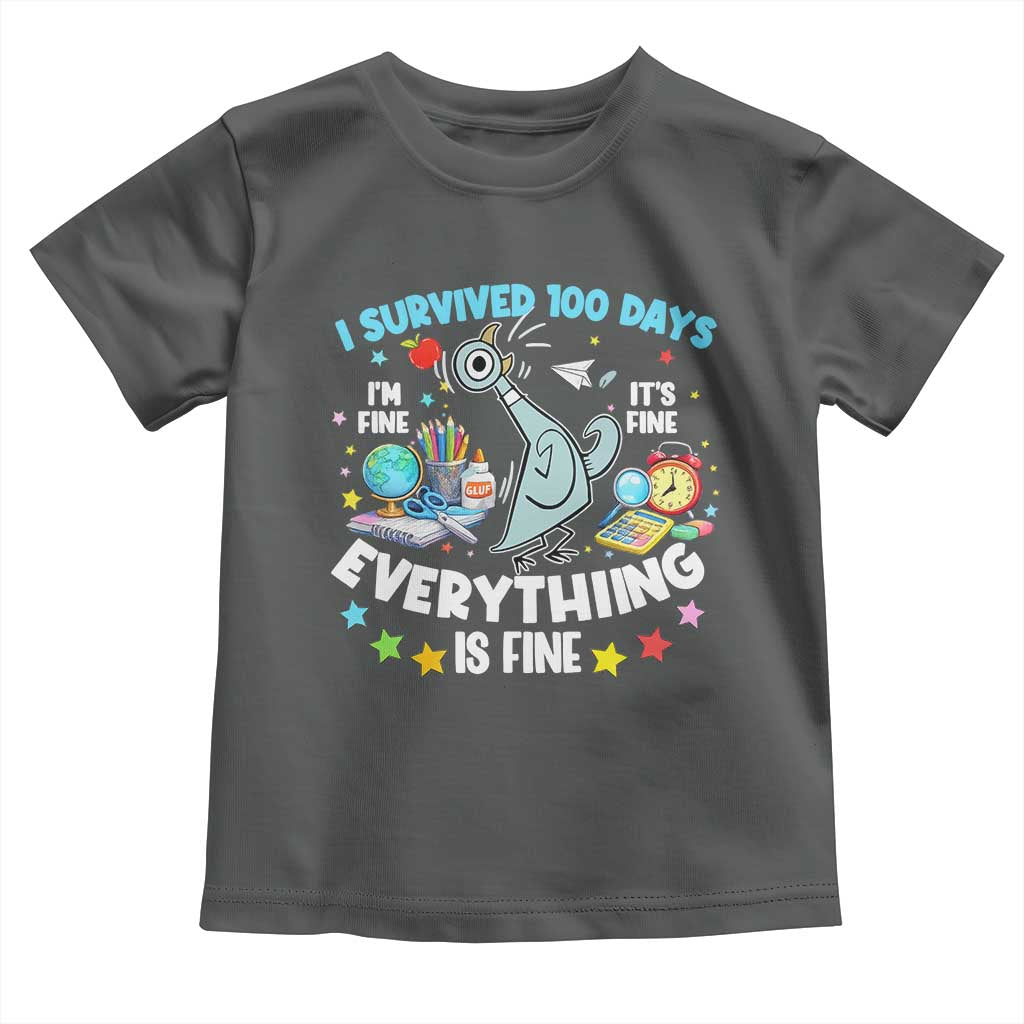 I Survived 100 Days Of School Toddler T Shirt Funny Pigeon 100th Day Teacher TS10 Dark Heather Print Your Wear