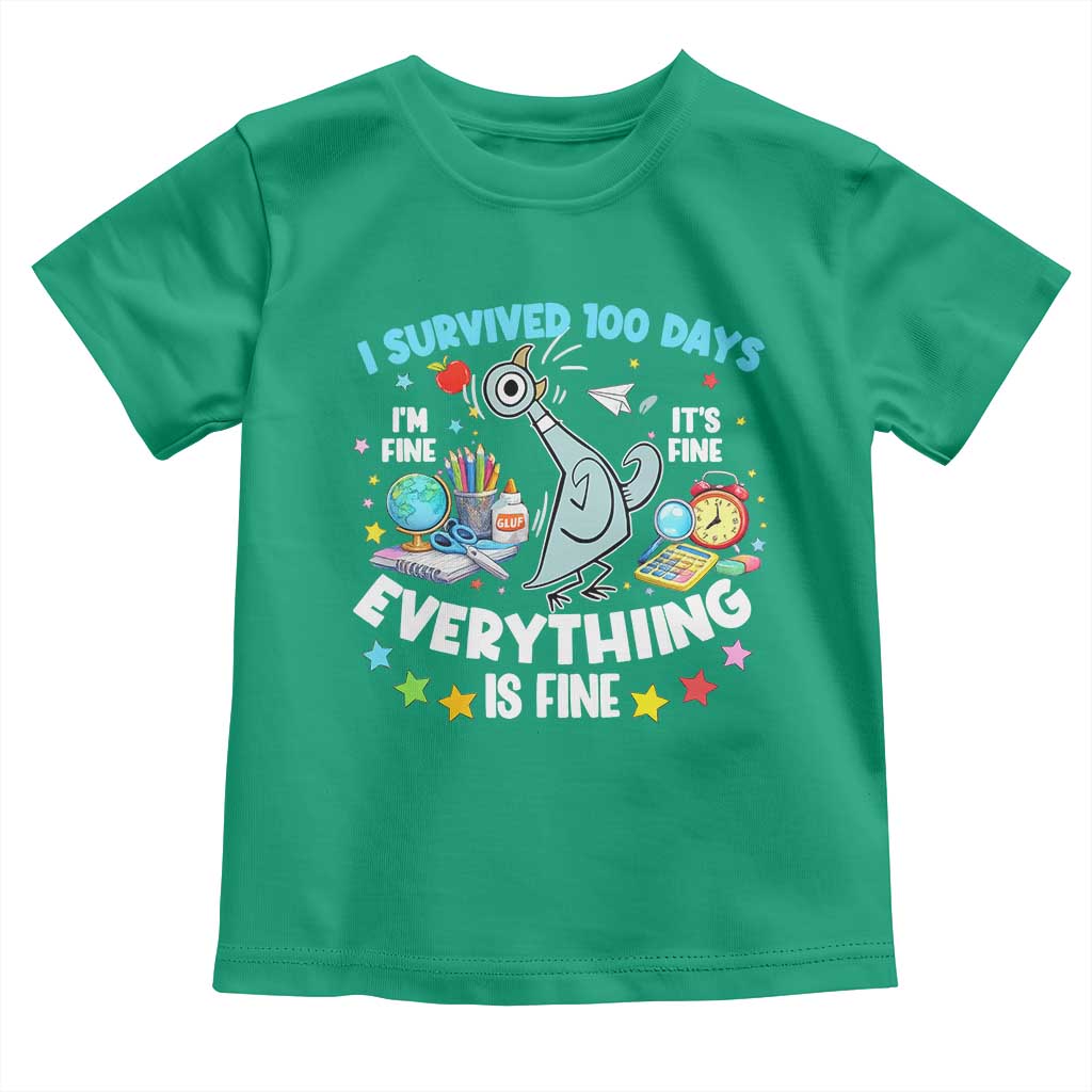 I Survived 100 Days Of School Toddler T Shirt Funny Pigeon 100th Day Teacher TS10 Irish Green Print Your Wear