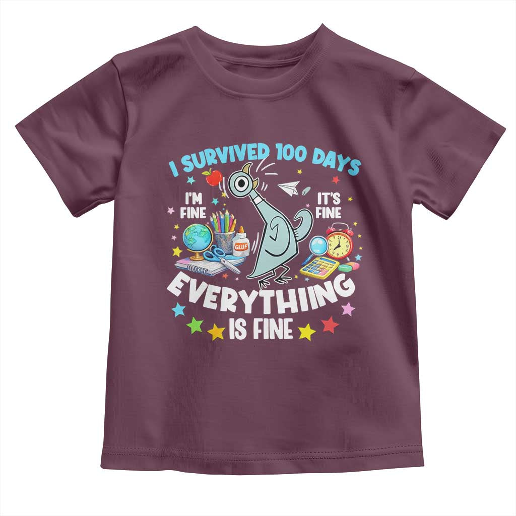 I Survived 100 Days Of School Toddler T Shirt Funny Pigeon 100th Day Teacher TS10 Maroon Print Your Wear
