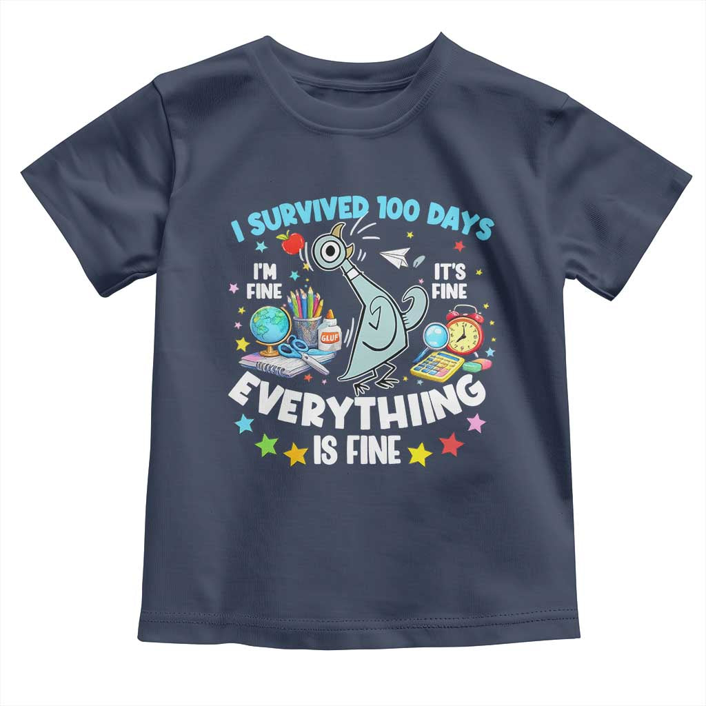 I Survived 100 Days Of School Toddler T Shirt Funny Pigeon 100th Day Teacher TS10 Navy Print Your Wear
