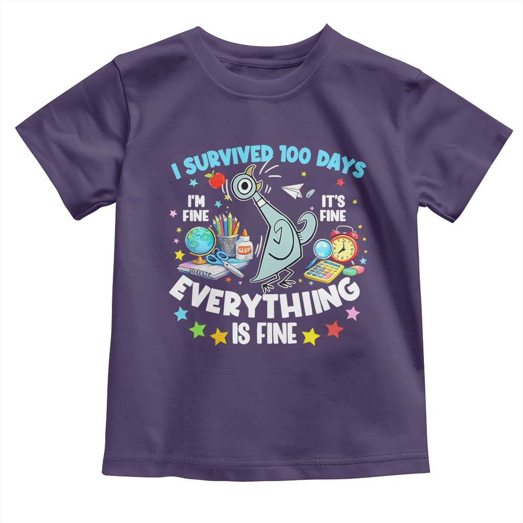 I Survived 100 Days Of School Toddler T Shirt Funny Pigeon 100th Day Teacher TS10 Purple Print Your Wear