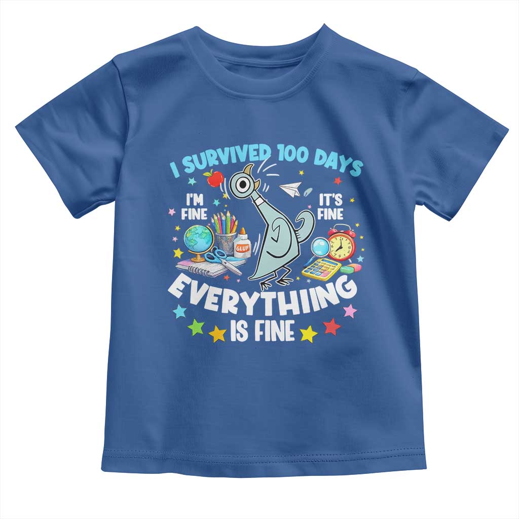 I Survived 100 Days Of School Toddler T Shirt Funny Pigeon 100th Day Teacher TS10 Royal Blue Print Your Wear