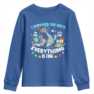 I Survived 100 Days Of School Youth Sweatshirt Funny Pigeon 100th Day Teacher TS10 Royal Blue Print Your Wear
