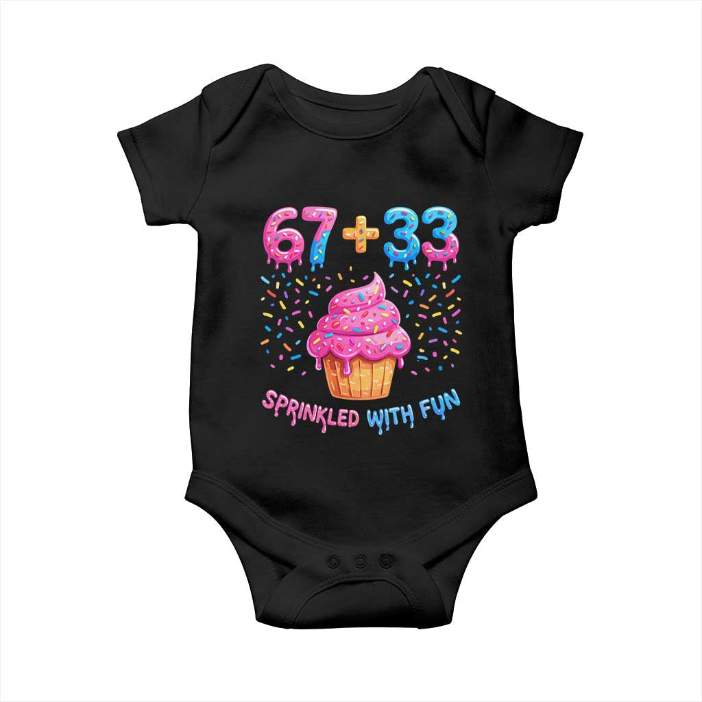 100th Day of School Girl Baby Onesie 67 33 100 Days Sprinkled With Fun Cupcake Six Seven Meme TS10 Black Print Your Wear