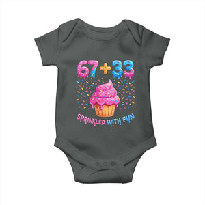 100th Day of School Girl Baby Onesie 67 33 100 Days Sprinkled With Fun Cupcake Six Seven Meme TS10 Dark Heather Print Your Wear