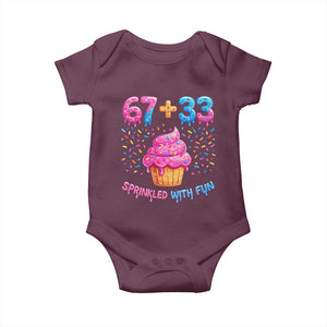 100th Day of School Girl Baby Onesie 67 33 100 Days Sprinkled With Fun Cupcake Six Seven Meme TS10 Maroon Print Your Wear
