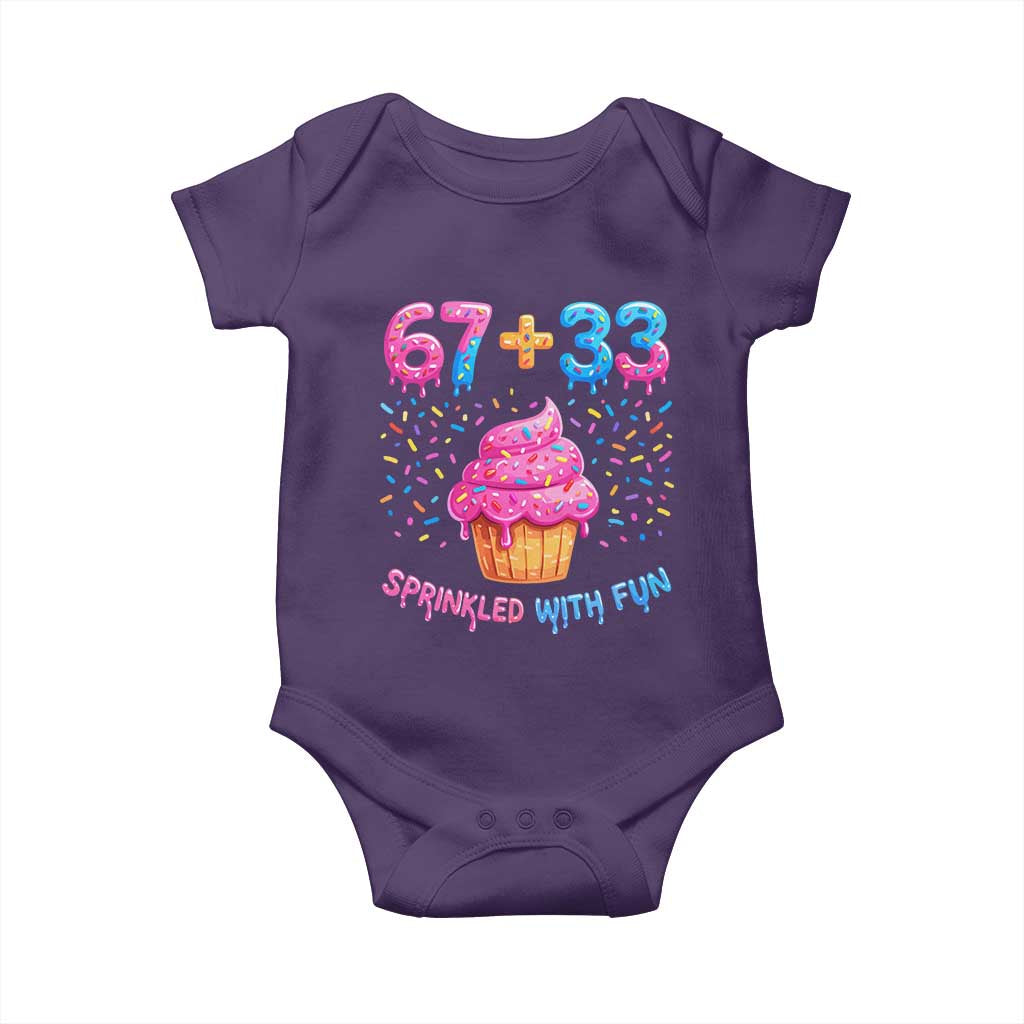 100th Day of School Girl Baby Onesie 67 33 100 Days Sprinkled With Fun Cupcake Six Seven Meme TS10 Purple Print Your Wear