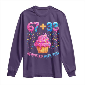 100th Day of School Girl Long Sleeve Shirt 67 33 100 Days Sprinkled With Fun Cupcake Six Seven Meme TS10 Purple Print Your Wear