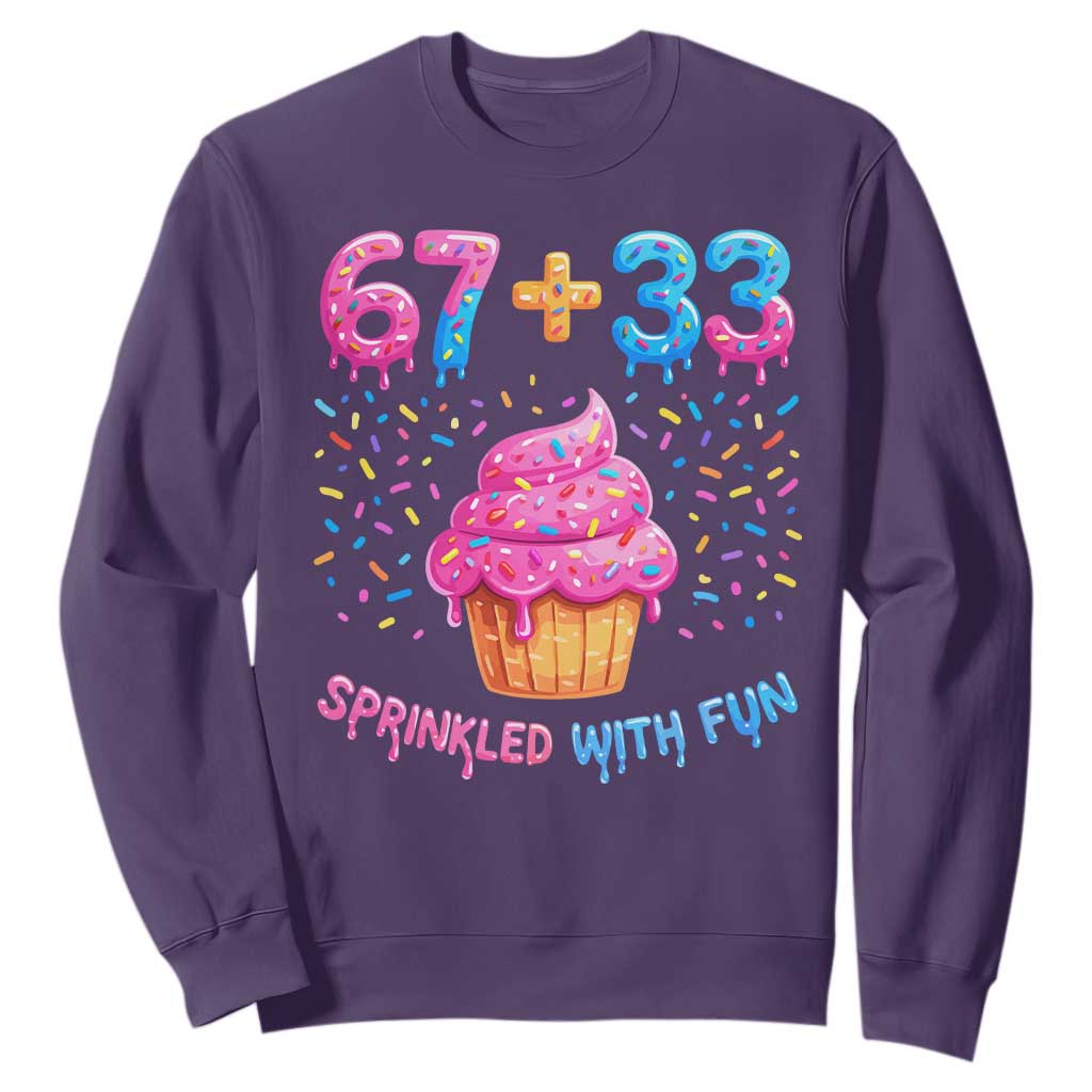 100th Day of School Girl Sweatshirt 67 33 100 Days Sprinkled With Fun Cupcake Six Seven Meme TS10 Purple Print Your Wear