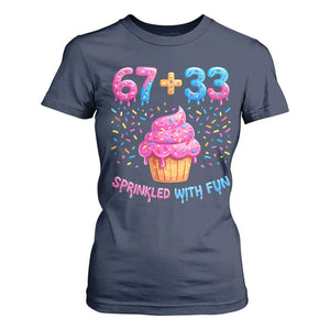 100th Day of School Girl T Shirt For Women 67 33 100 Days Sprinkled With Fun Cupcake Six Seven Meme TS10 Navy Print Your Wear