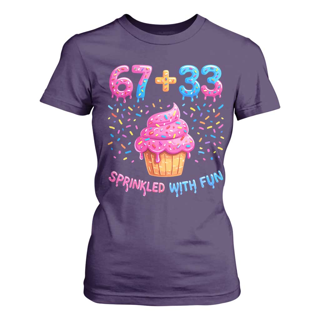 100th Day of School Girl T Shirt For Women 67 33 100 Days Sprinkled With Fun Cupcake Six Seven Meme TS10 Purple Print Your Wear