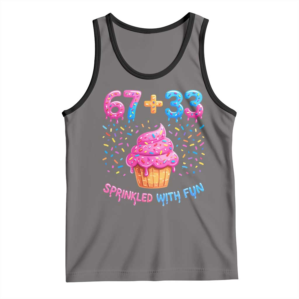100th Day of School Girl Tank Top 67 33 100 Days Sprinkled With Fun Cupcake Six Seven Meme TS10 Deep Heather Black Print Your Wear