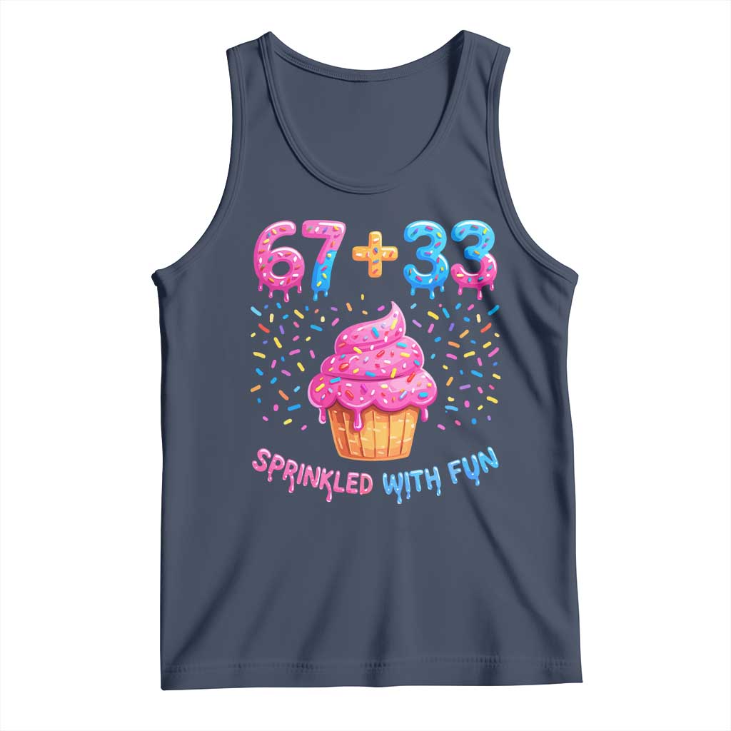 100th Day of School Girl Tank Top 67 33 100 Days Sprinkled With Fun Cupcake Six Seven Meme TS10 Navy Print Your Wear