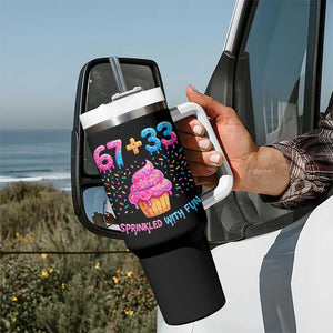 100th Day of School Girl Tumbler With Handle 67 33 100 Days Sprinkled With Fun Cupcake Six Seven Meme TS10 Print Your Wear