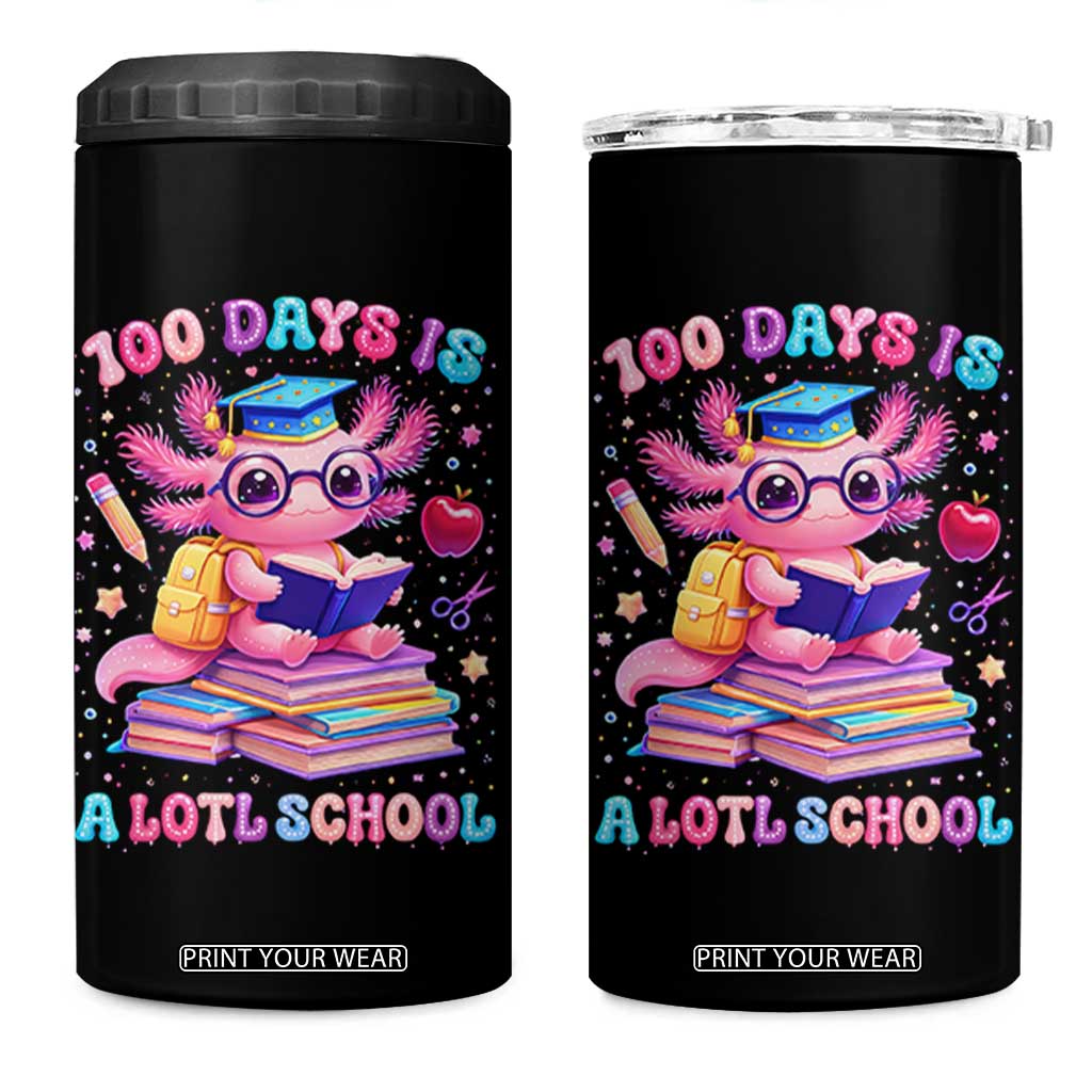 Axolotl 100 Days Of School 4 in 1 Can Cooler Tumbler 100 Days Is Alotl School TS10 One Size: 16 oz Black Print Your Wear
