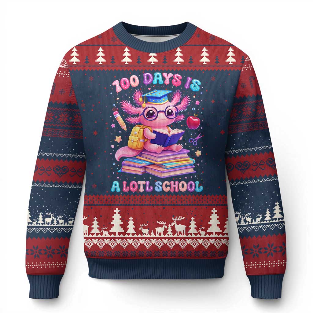 Axolotl 100 Days Of School Ugly Christmas Sweater 100 Days Is Alotl School TS10 Navy Red Print Your Wear