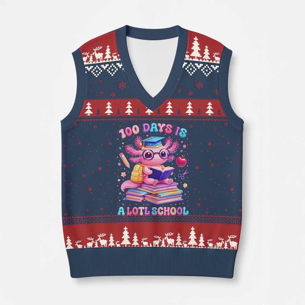 Axolotl 100 Days Of School V-Neck Knit Sweater Vest 100 Days Is Alotl School TS10 Navy Red Print Your Wear