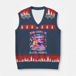 Axolotl 100 Days Of School V-Neck Knit Sweater Vest 100 Days Is Alotl School TS10 Navy Red Print Your Wear