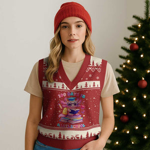Axolotl 100 Days Of School V-Neck Knit Sweater Vest 100 Days Is Alotl School TS10 Red Beige Print Your Wear