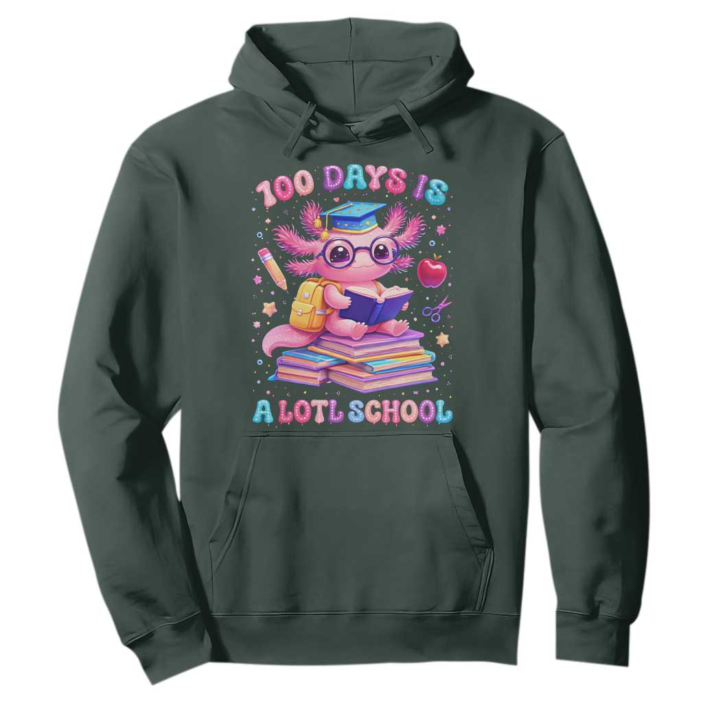 Axolotl 100 Days Of School Hoodie 100 Days Is Alotl School TS10 Dark Forest Green Print Your Wear