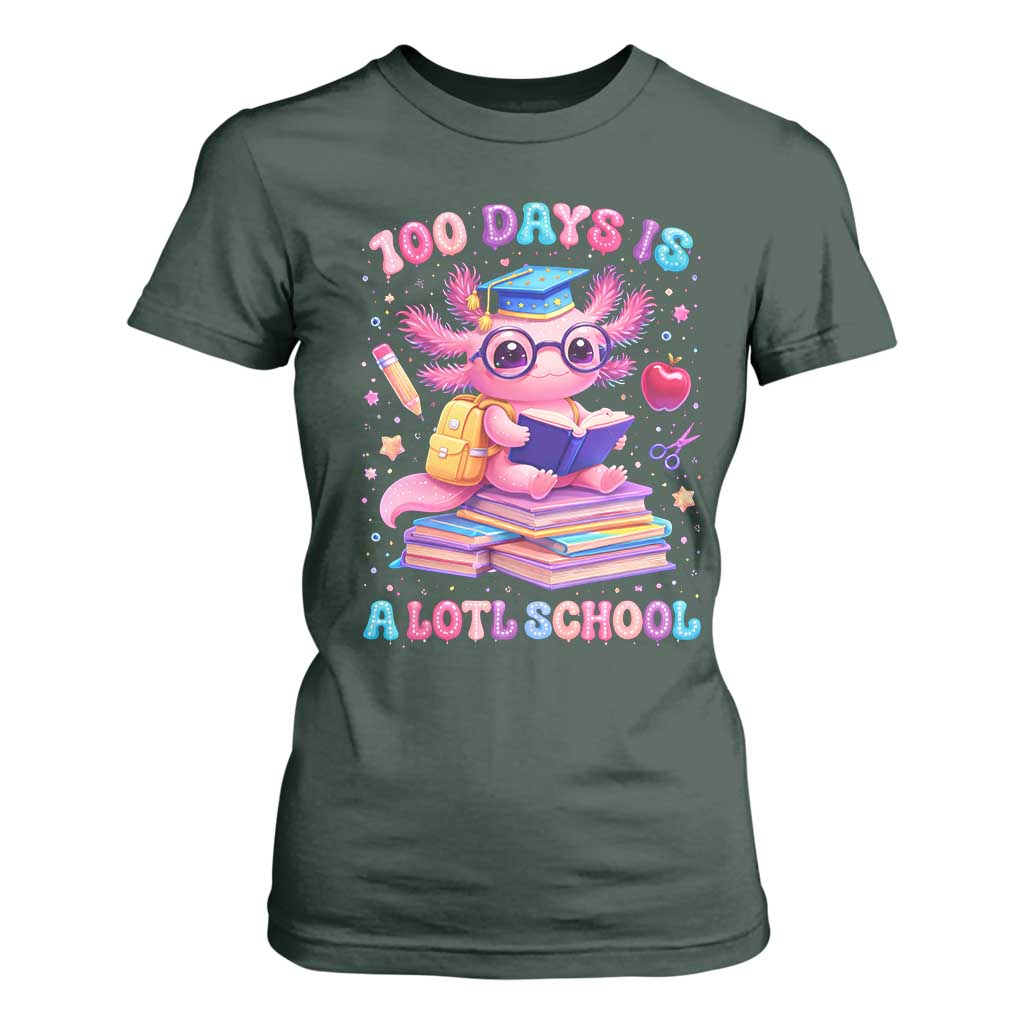 Axolotl 100 Days Of School T Shirt For Women 100 Days Is Alotl School TS10 Dark Forest Green Print Your Wear