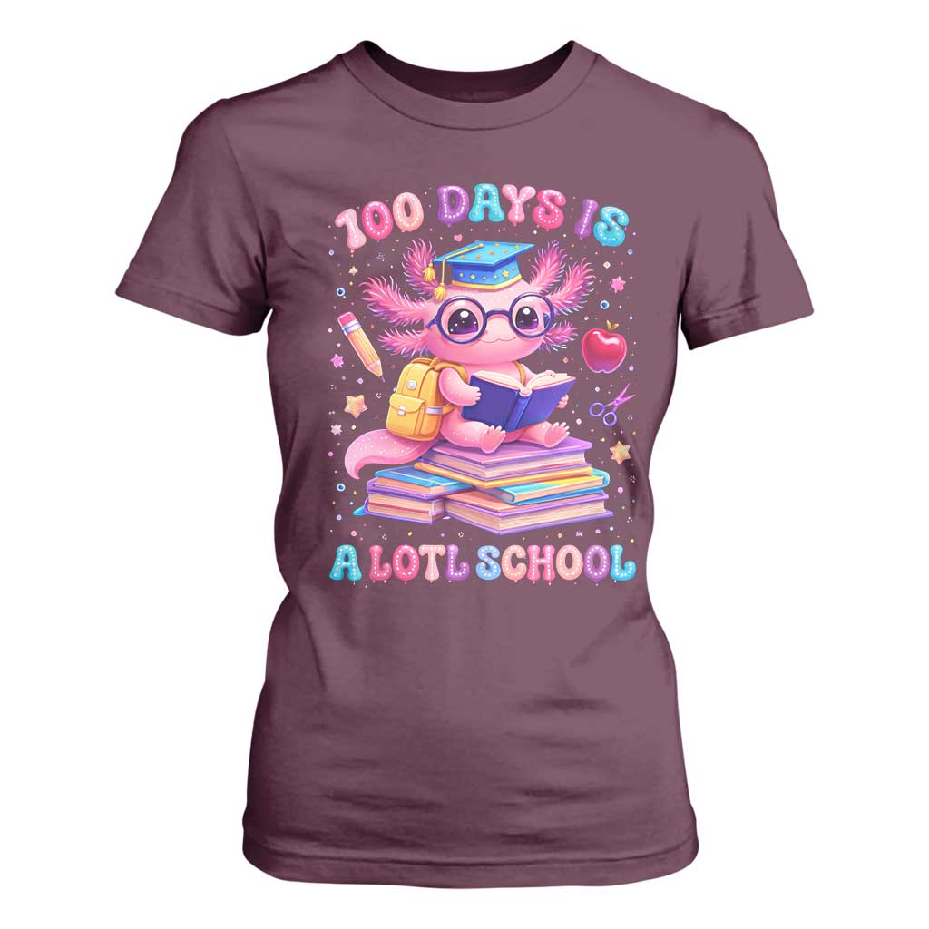 Axolotl 100 Days Of School T Shirt For Women 100 Days Is Alotl School TS10 Maroon Print Your Wear