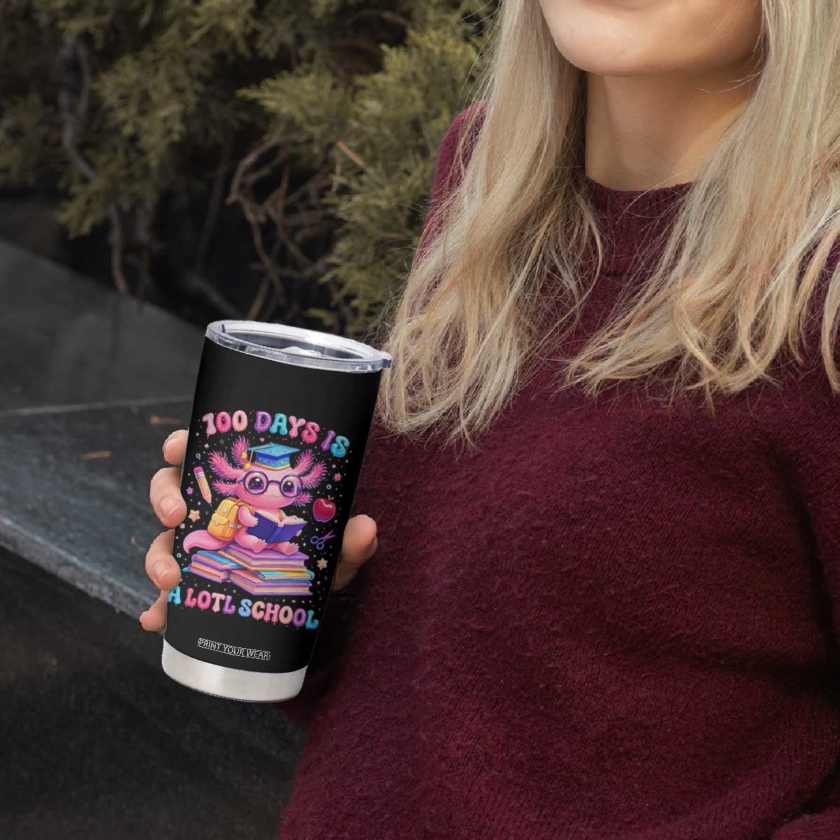 Axolotl 100 Days Of School Tumbler Cup 100 Days Is Alotl School TS10 Print Your Wear