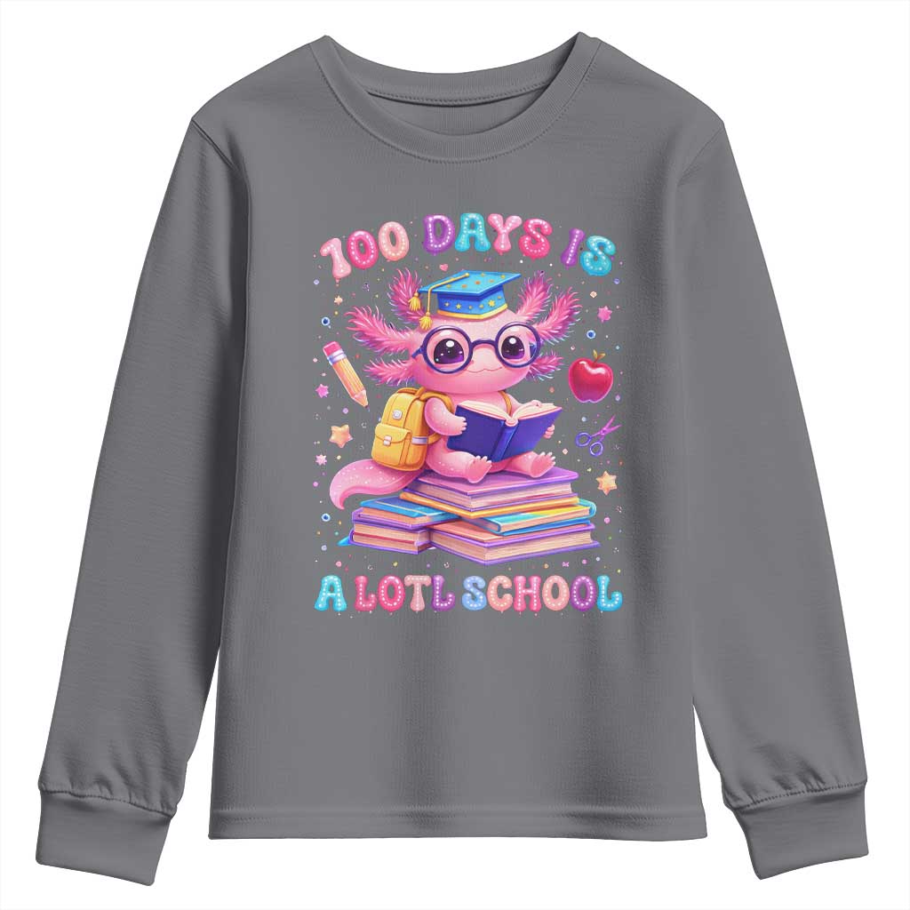 Axolotl 100 Days Of School Youth Sweatshirt 100 Days Is Alotl School TS10 Charcoal Print Your Wear