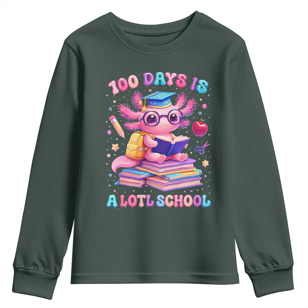Axolotl 100 Days Of School Youth Sweatshirt 100 Days Is Alotl School TS10 Dark Forest Green Print Your Wear