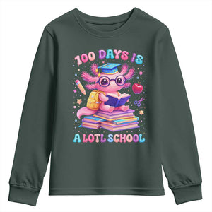 Axolotl 100 Days Of School Youth Sweatshirt 100 Days Is Alotl School TS10 Dark Forest Green Print Your Wear