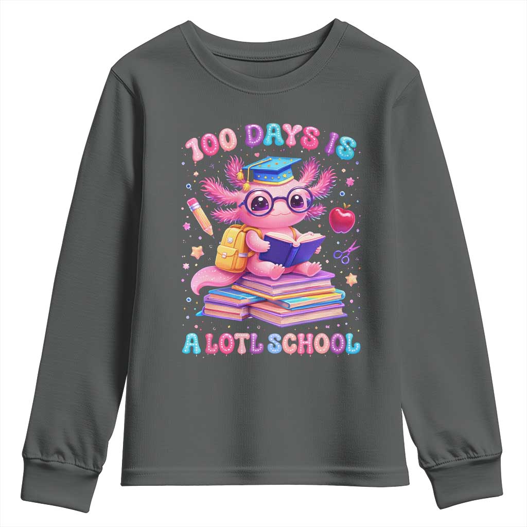 Axolotl 100 Days Of School Youth Sweatshirt 100 Days Is Alotl School TS10 Dark Heather Print Your Wear