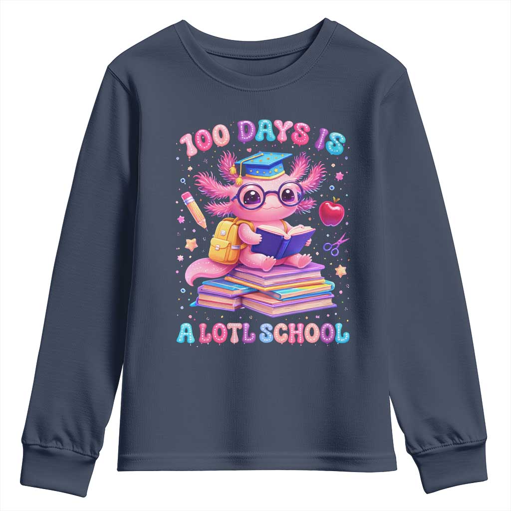 Axolotl 100 Days Of School Youth Sweatshirt 100 Days Is Alotl School TS10 Navy Print Your Wear