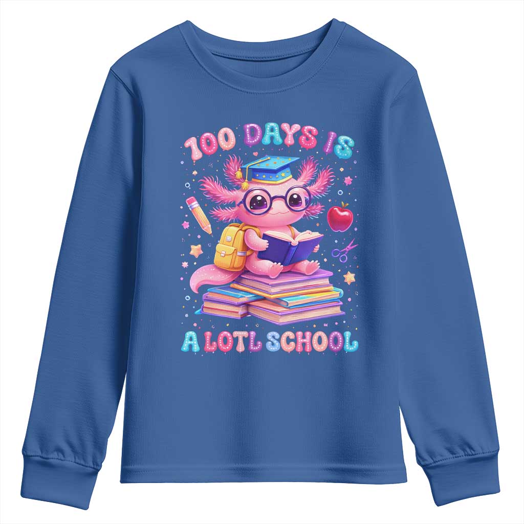 Axolotl 100 Days Of School Youth Sweatshirt 100 Days Is Alotl School TS10 Royal Blue Print Your Wear