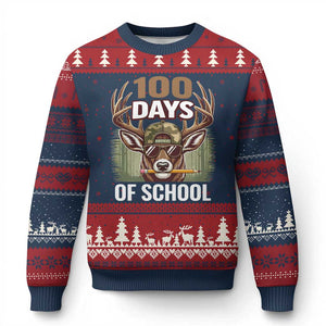 Deer 100 Days Of School Ugly Christmas Sweater Camo Bucked 100 Days Smarter TS10 Navy Red Print Your Wear