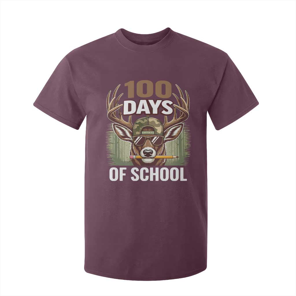 Deer 100 Days Of School T Shirt For Kid Camo Bucked 100 Days Smarter TS10 Maroon Print Your Wear