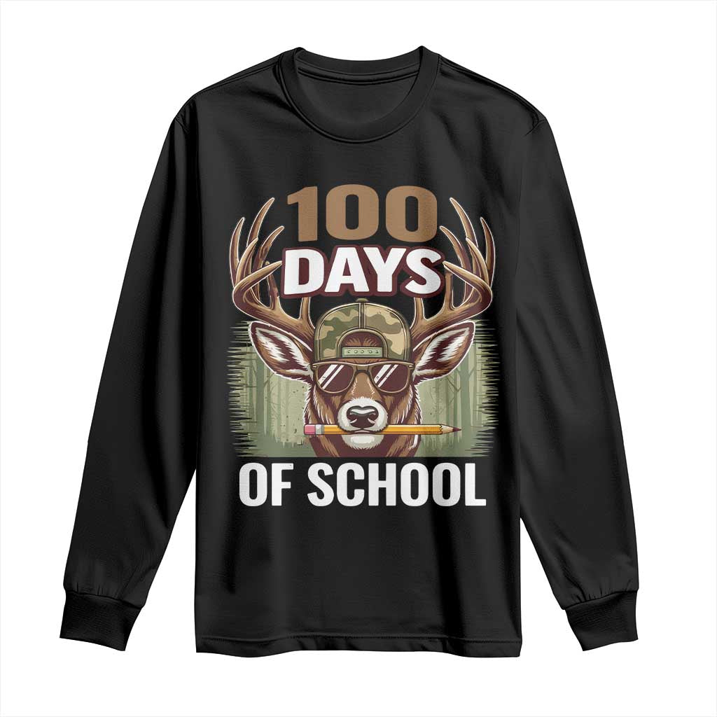 Deer 100 Days Of School Long Sleeve Shirt Camo Bucked 100 Days Smarter TS10 Black Print Your Wear