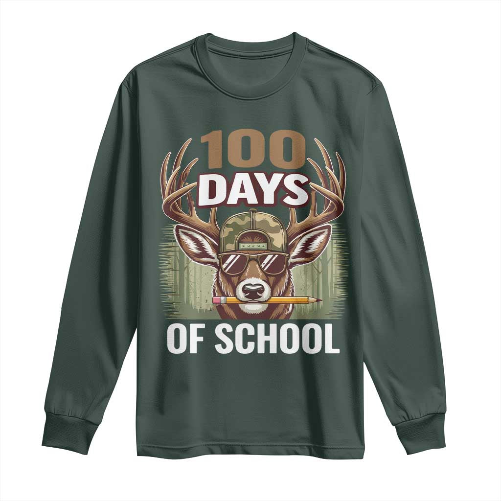 Deer 100 Days Of School Long Sleeve Shirt Camo Bucked 100 Days Smarter TS10 Dark Forest Green Print Your Wear