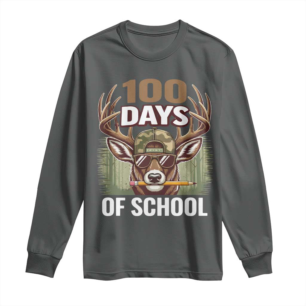 Deer 100 Days Of School Long Sleeve Shirt Camo Bucked 100 Days Smarter TS10 Dark Heather Print Your Wear