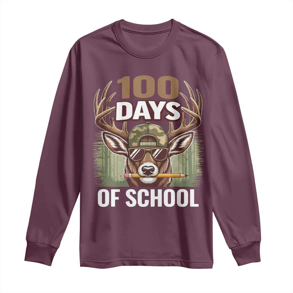 Deer 100 Days Of School Long Sleeve Shirt Camo Bucked 100 Days Smarter TS10 Maroon Print Your Wear