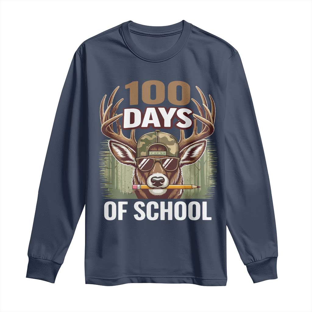 Deer 100 Days Of School Long Sleeve Shirt Camo Bucked 100 Days Smarter TS10 Navy Print Your Wear