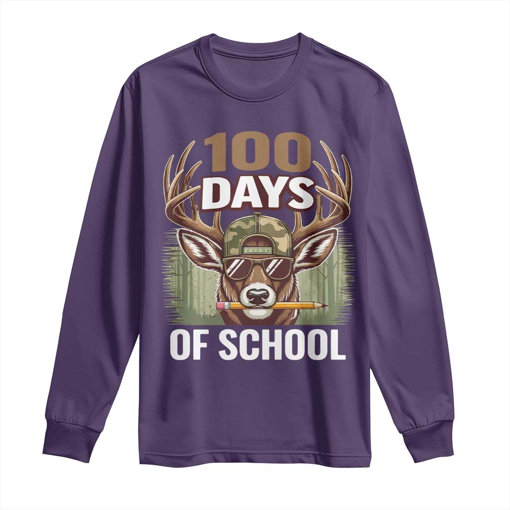 Deer 100 Days Of School Long Sleeve Shirt Camo Bucked 100 Days Smarter TS10 Purple Print Your Wear