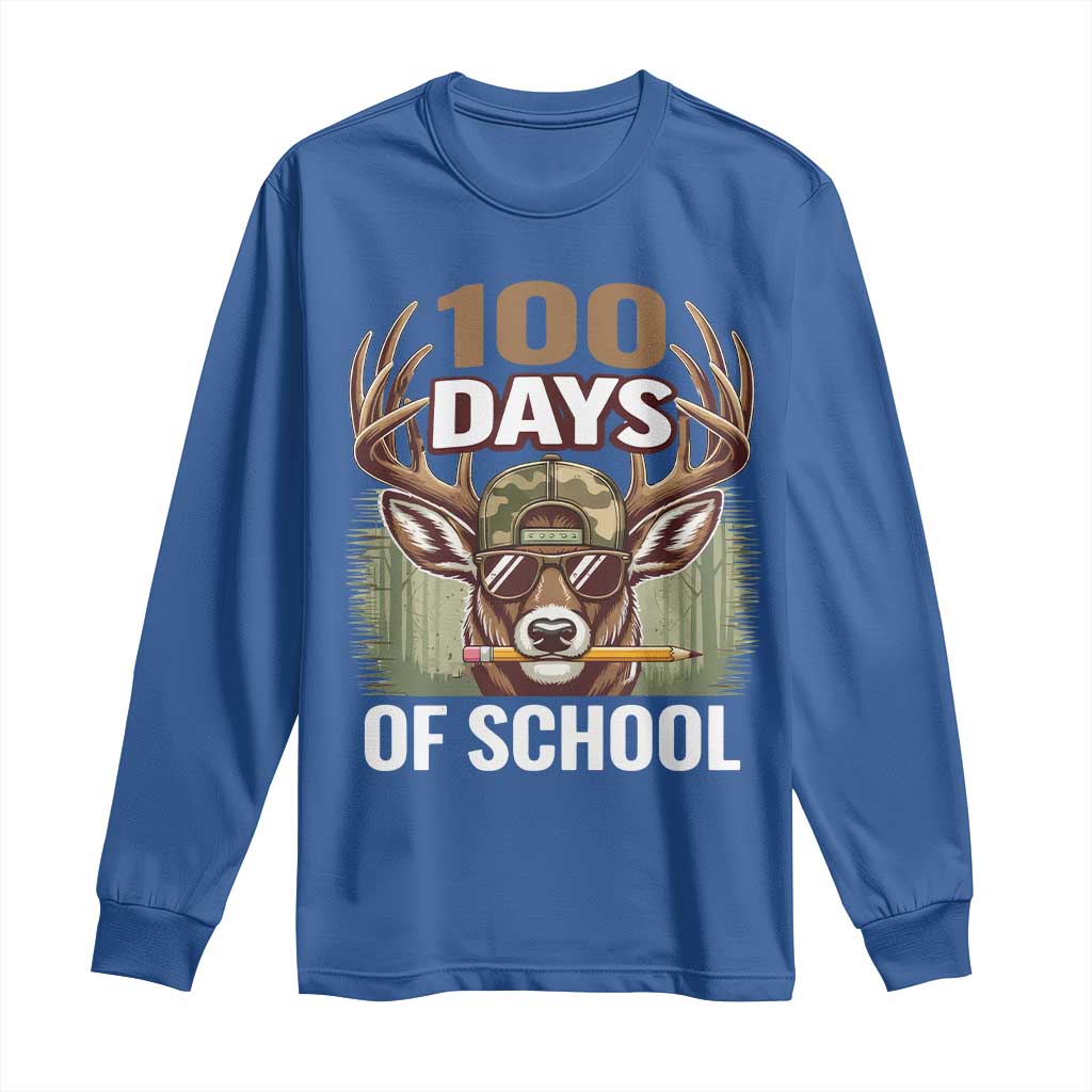 Deer 100 Days Of School Long Sleeve Shirt Camo Bucked 100 Days Smarter TS10 Royal Blue Print Your Wear